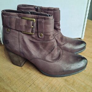 Josef Seibel Womens Block Heel Leather Brown Boot Bootie Pump Zipper Sz 37 NEW‎